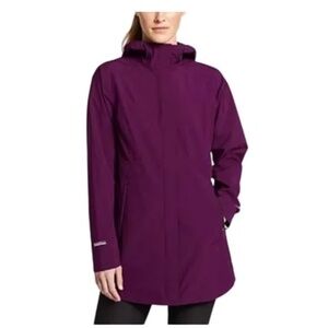NWOT Eddie Bauer Plum Weather Edge Stretch Raincoat Jacket Waterproof Hooded L